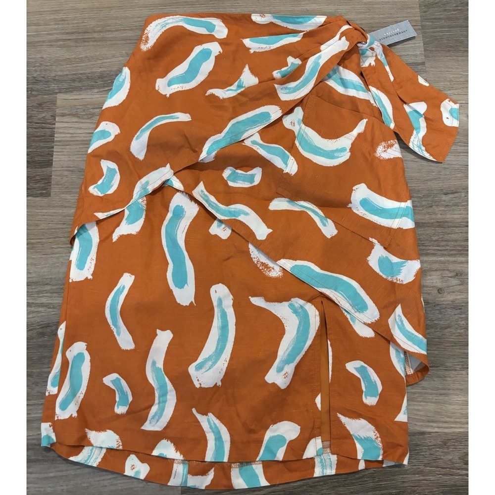 NWT Maeve Edessa Skirt 00P Orange Blue Tiered Faux Wrap Anthropologie Printed